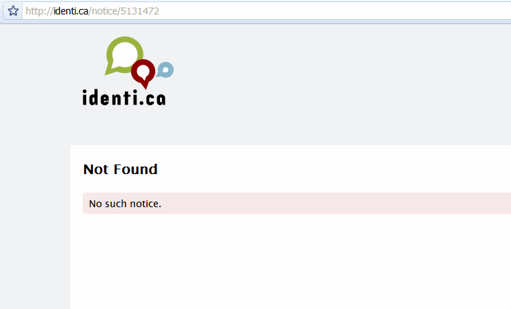 screenshot showing deleted message on Identi.ca